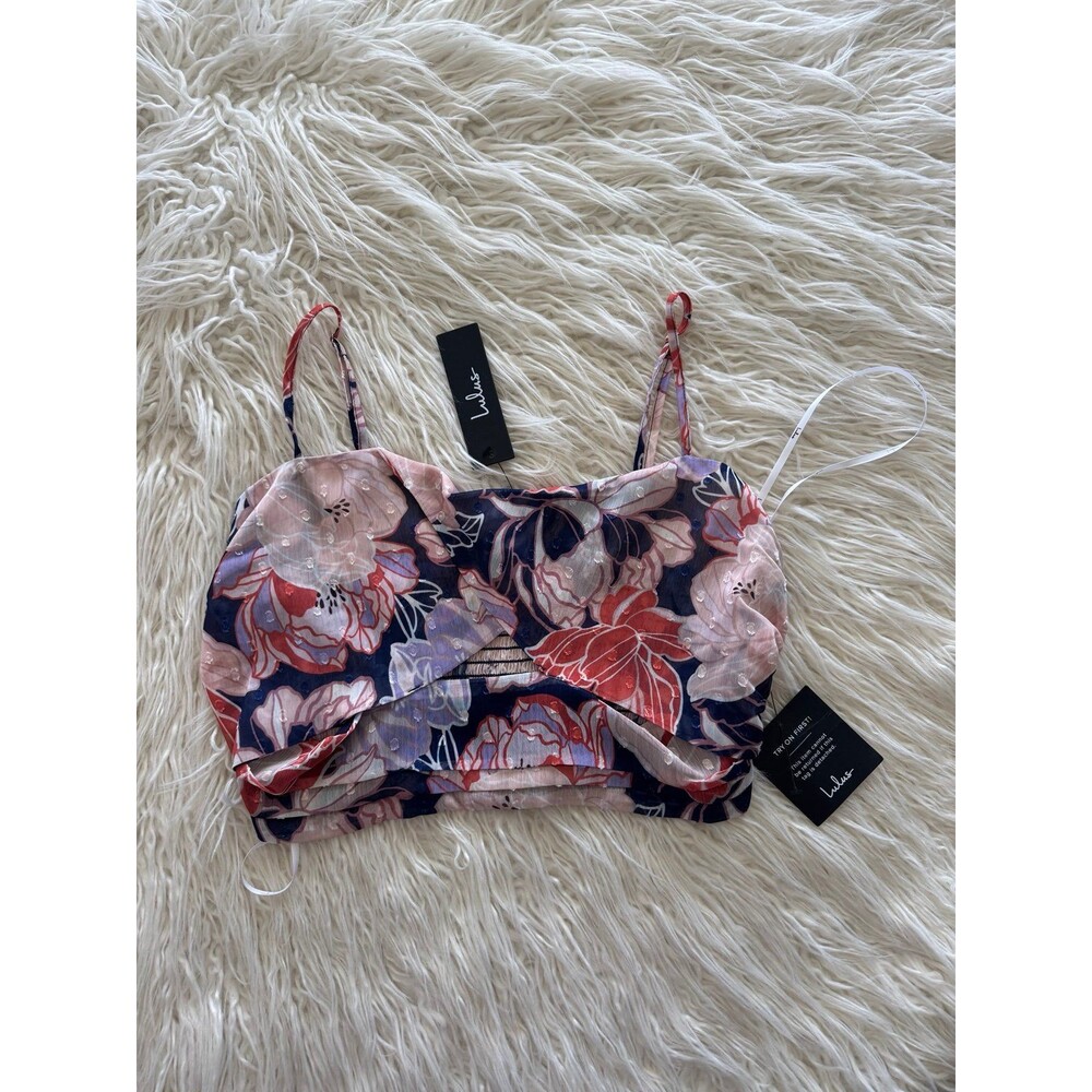 Lulus Floating Through Flowers Multi Floral Crop Top Large